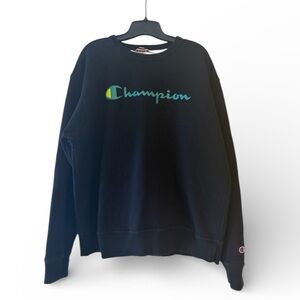 Champion Black Logo Crewneck Sweatshirt Size Large Classic Athletic Streetwear